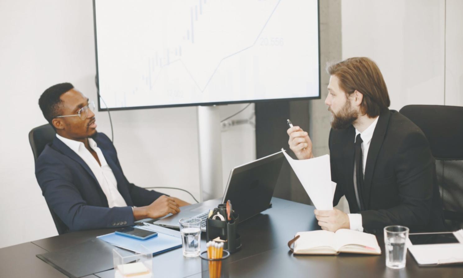 Financial presentation being delivered to engaged business audience